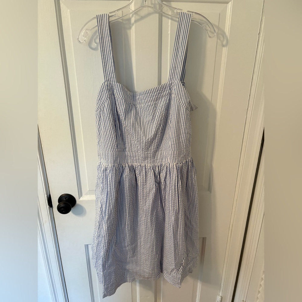 J. Crew Light Blue and White Seersucker Dress